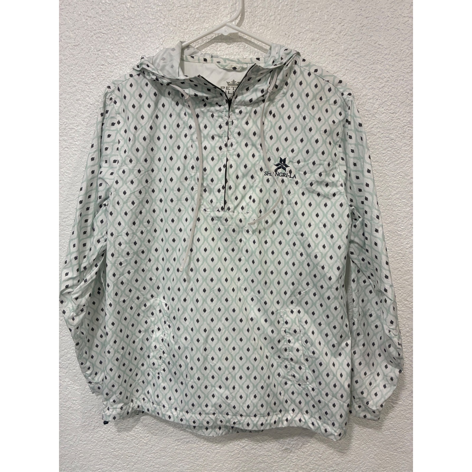 Peter Millar E4 Wind Jacket Womens Medium White Mint Green Ikat Anorak Pullover